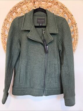 Tahari Women's Forest Green Wool Blend Moto Zip Jacket